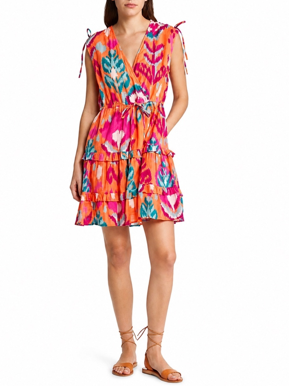 🌿Banjanan Becca Ikat Print Tiered Mini Dress Floral Spice XS